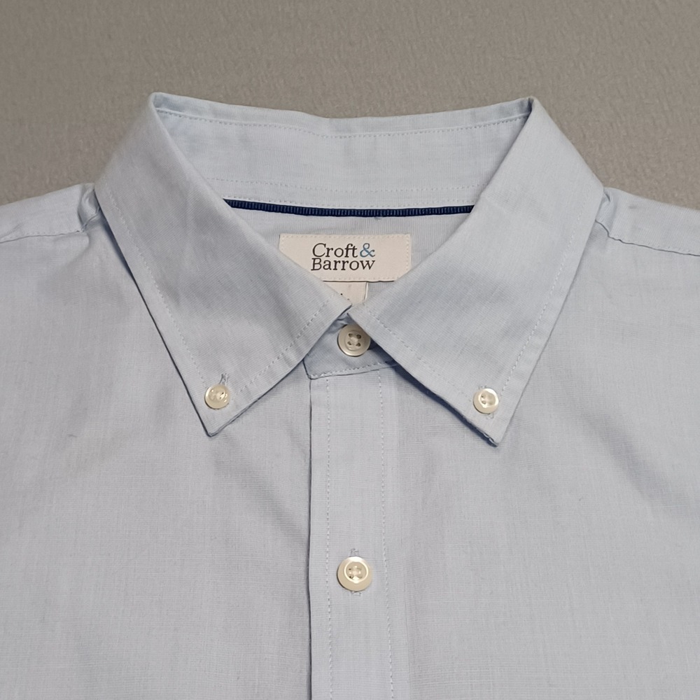 Croft & Barrow Button Down Men L Tall Blue Short Sleeve Pocket Shirt MC21W180XS2 - Picture 9 of 12